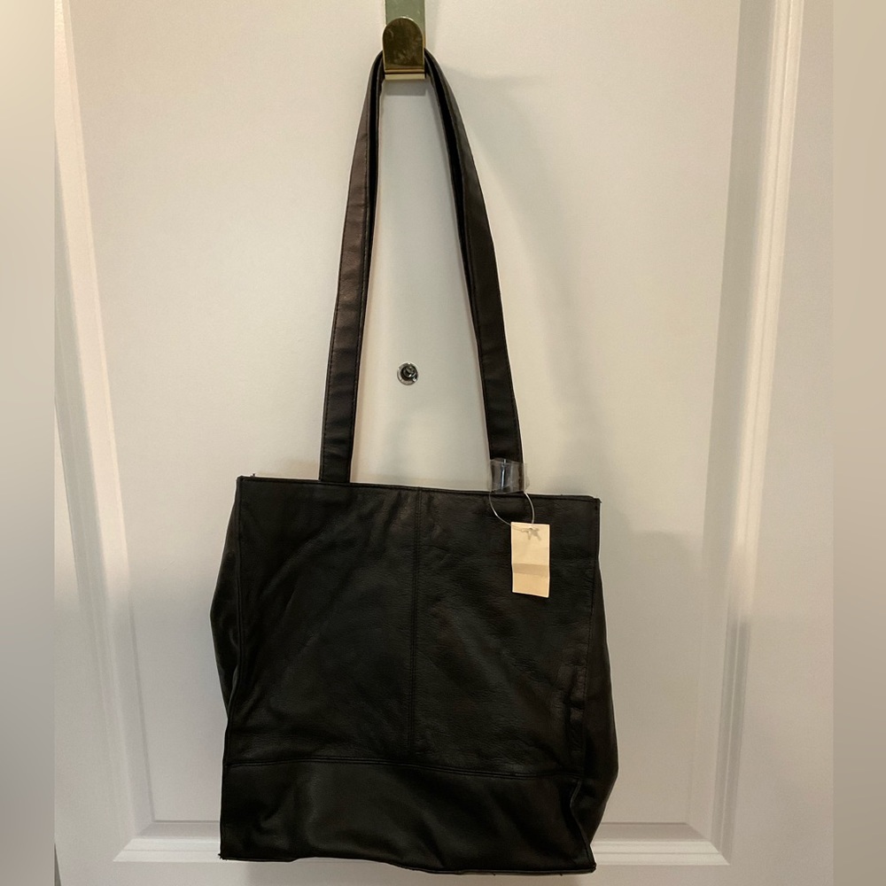 Black leather tote, new with tags.